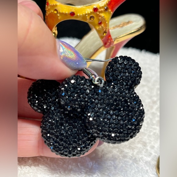 Betsey Johnson style black rhinestone look Mickey earrings,nickel free h… - Picture 3 of 9